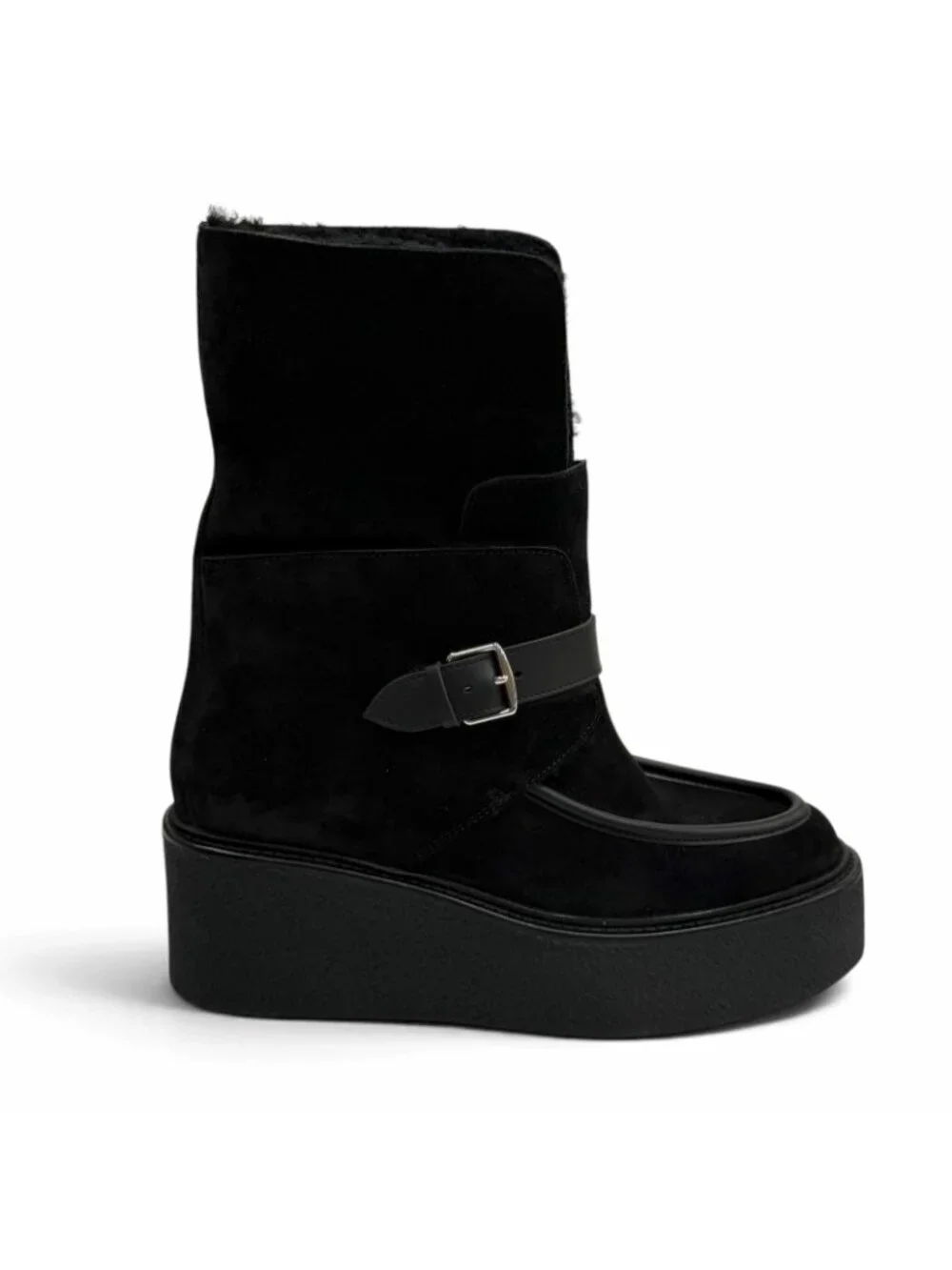 Hermes Emmisfer Suede Leather Shearling Belt Design Short Boots Black IT